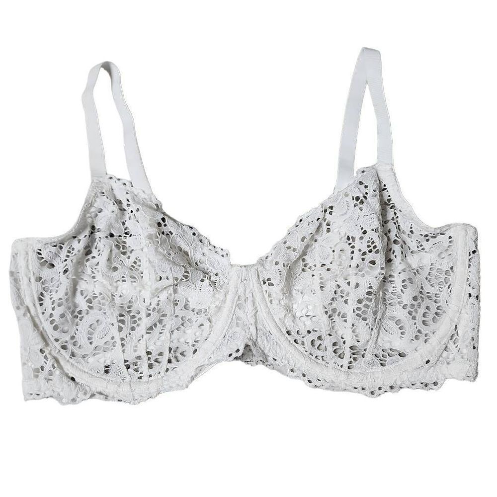 DKNY white eyelet thick lace cutout unwire unlined demi bra